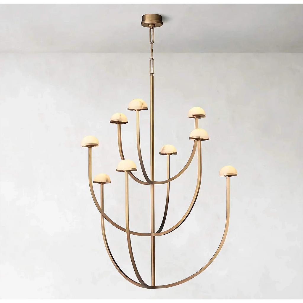 3 ARCH MODERN TIERED Brass MARBLE CHANDELIER | CL02453T