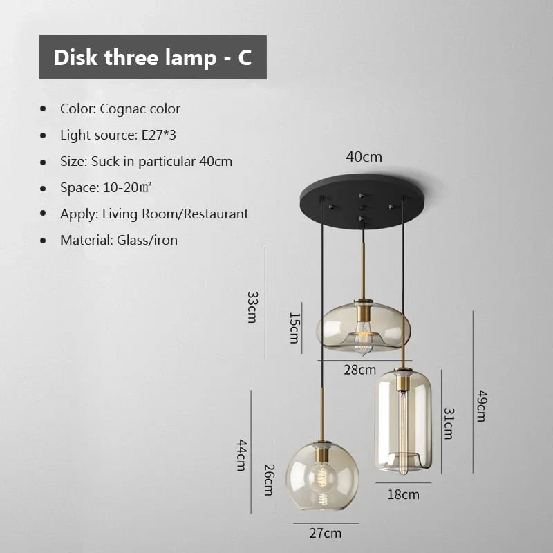 3-LIGHTS ROUND MODERN COGNAC GLASS PENDANT LAMP | DESIGN LO98620