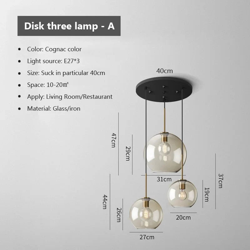 3-LIGHTS ROUND MODERN COGNAC GLASS PENDANT LAMP | DESIGN LO98620