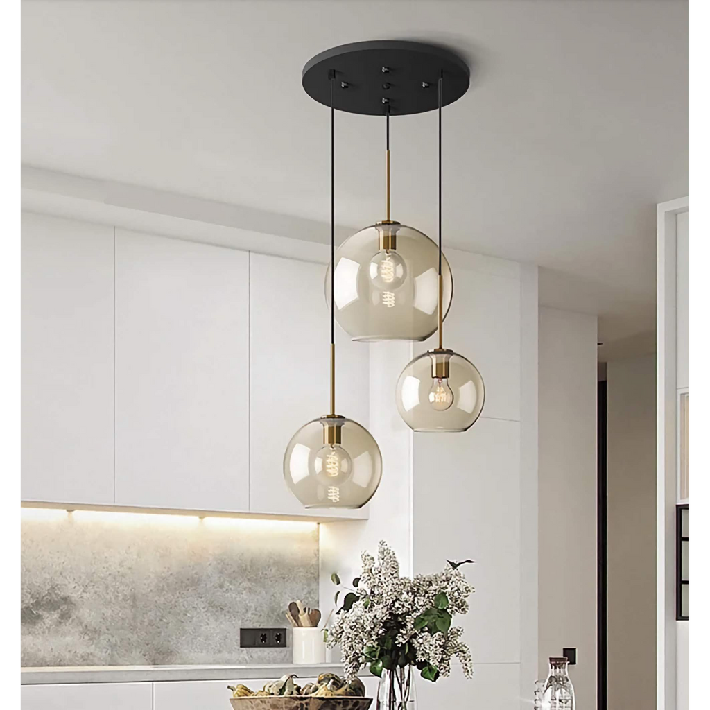 3-LIGHTS ROUND MODERN COGNAC GLASS PENDANT LAMP | DESIGN LO98620
