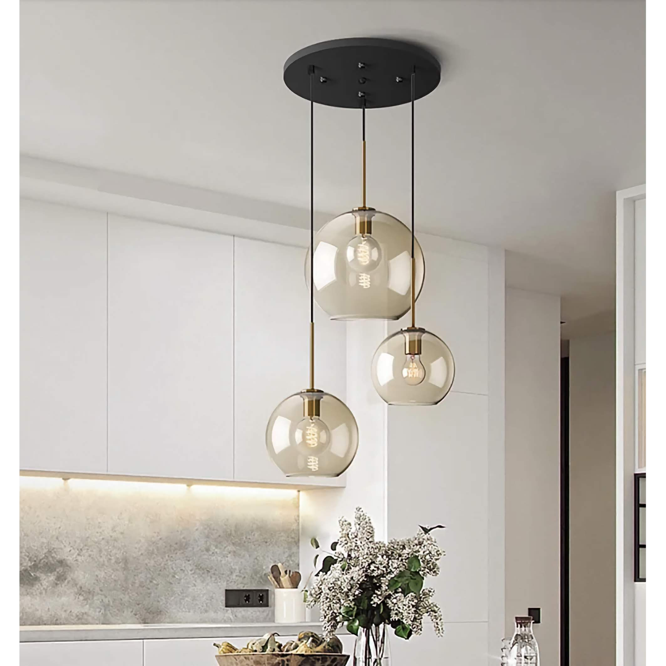 3-LIGHTS ROUND MODERN COGNAC GLASS PENDANT LAMP | DESIGN LO98620