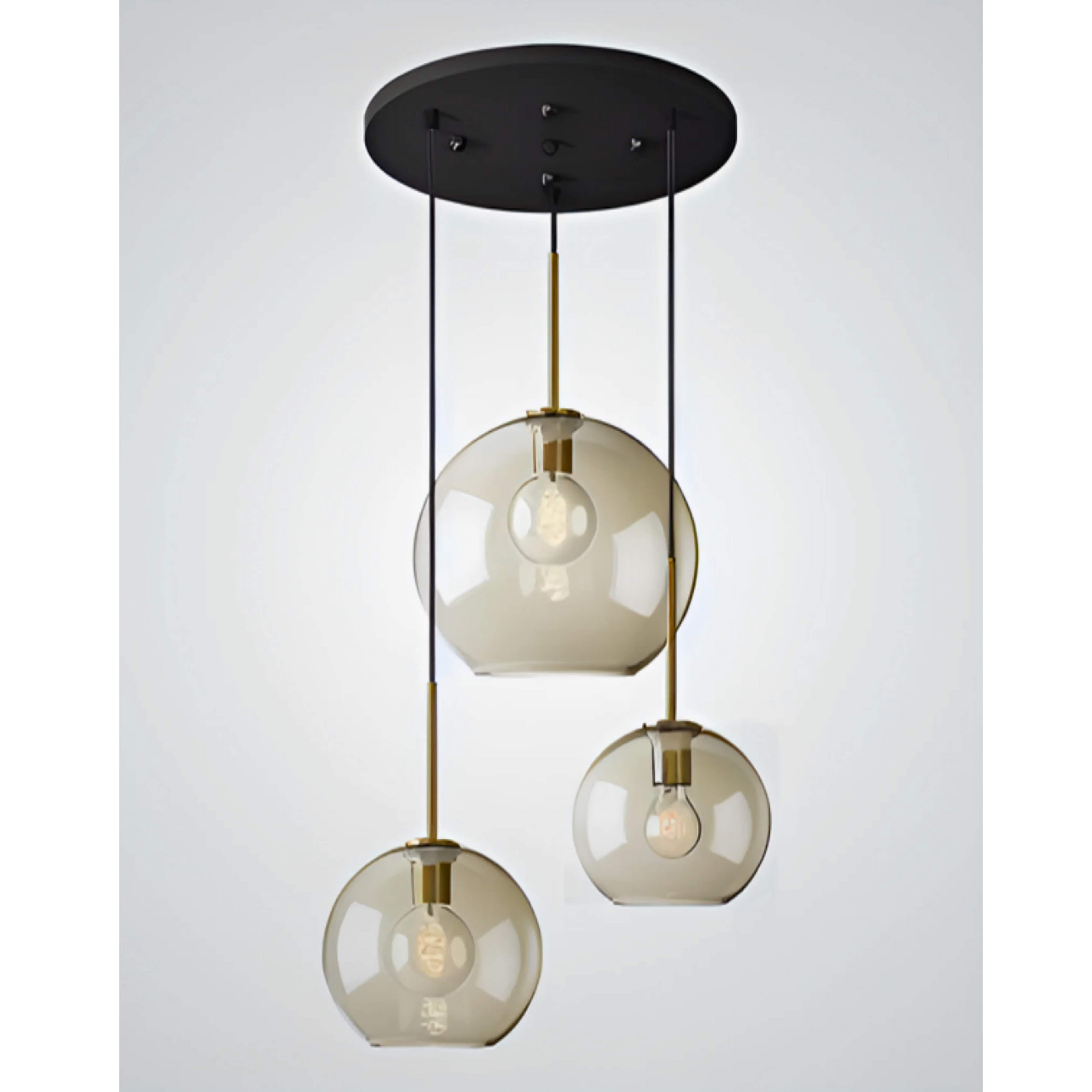 3-LIGHTS ROUND MODERN COGNAC GLASS PENDANT LAMP | DESIGN LO98620