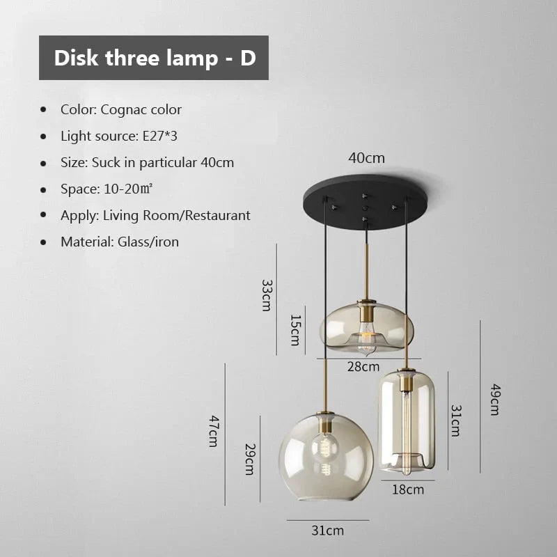 3-LIGHTS ROUND MODERN COGNAC GLASS PENDANT LAMP | DESIGN LO98620