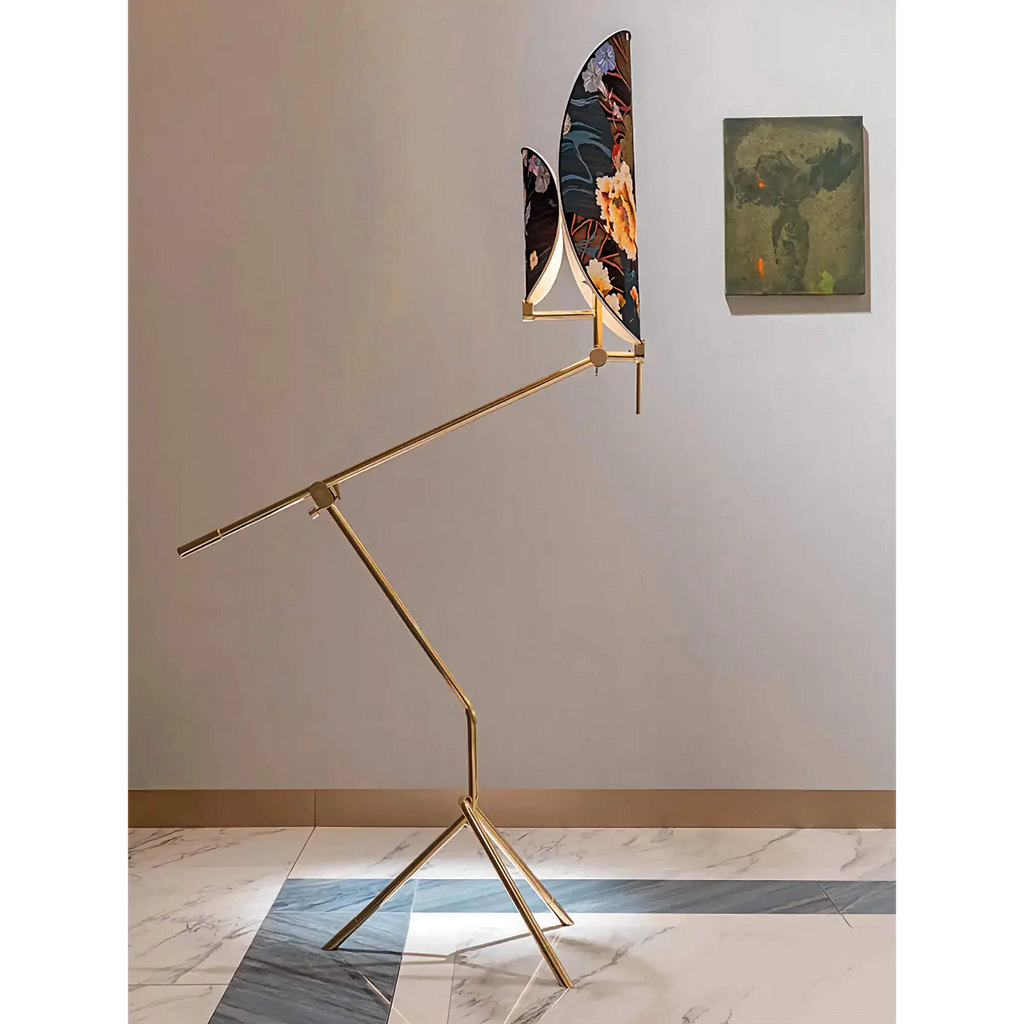 ART DECO BLUE FLORAL FABRIC FLOOR LAMPS | CLXDR025