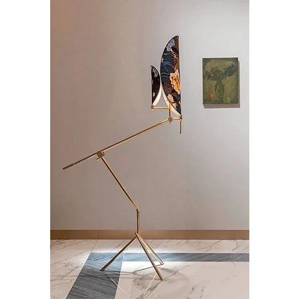 ART DECO BLUE FLORAL FABRIC FLOOR LAMPS | CLXDR025