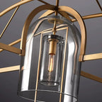 ART DECO GLASS AND COPPER 5-LIGHTS CHANDELIER