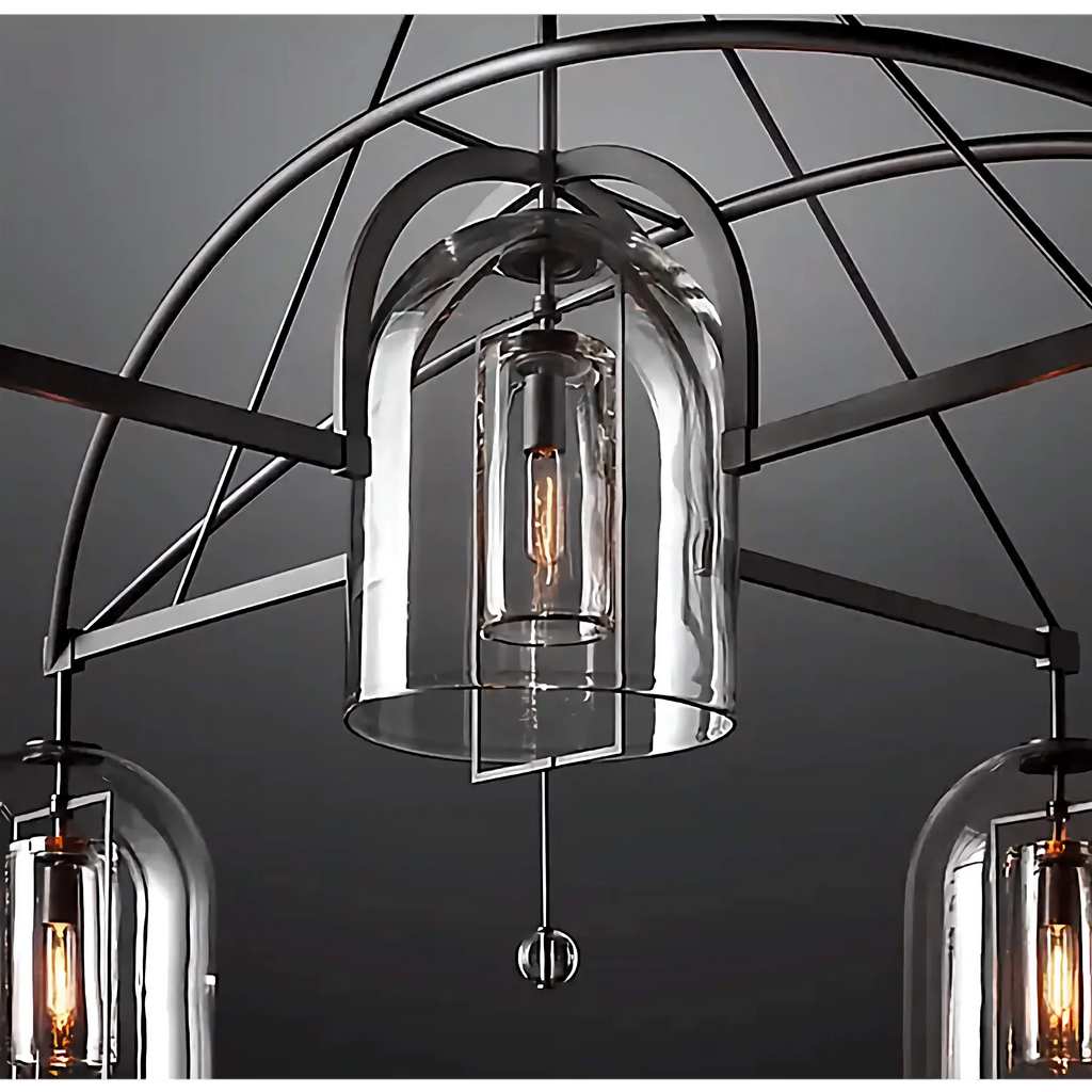 ART DECO GLASS AND COPPER 5-LIGHTS CHANDELIER