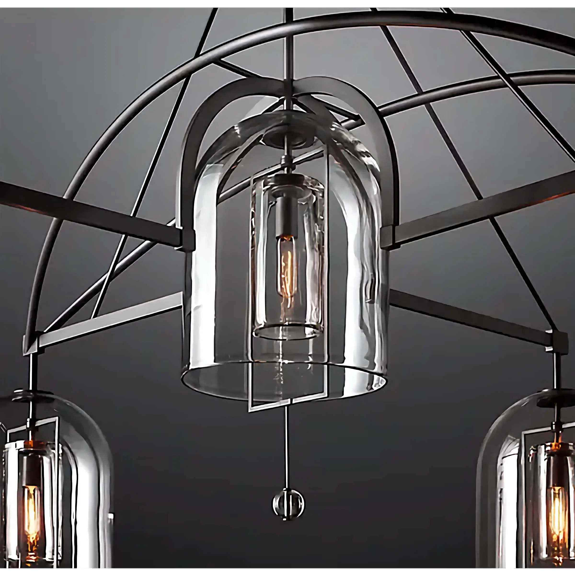 ART DECO GLASS AND COPPER 5-LIGHTS CHANDELIER