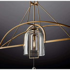 ART DECO GLASS AND COPPER 5-LIGHTS CHANDELIER
