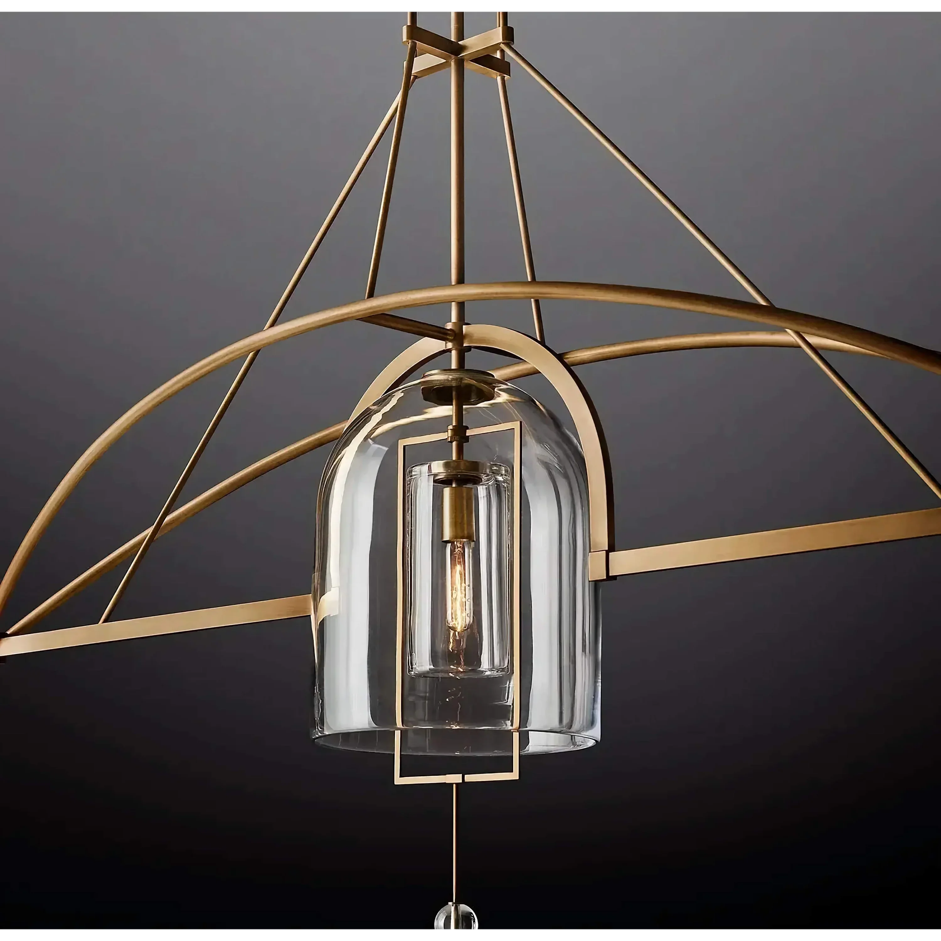 ART DECO GLASS AND COPPER 5-LIGHTS CHANDELIER