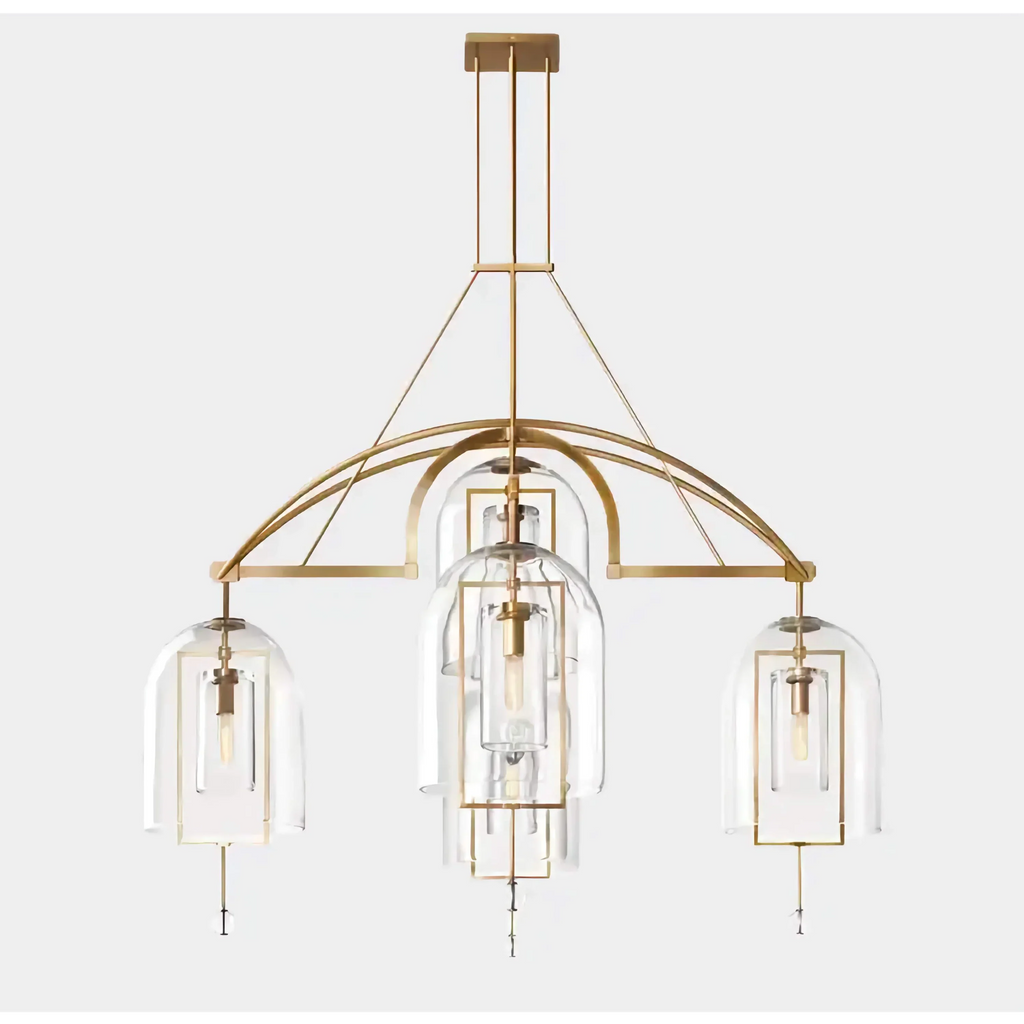 ART DECO GLASS AND COPPER 5-LIGHTS CHANDELIER