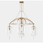 ART DECO GLASS AND COPPER 5-LIGHTS CHANDELIER