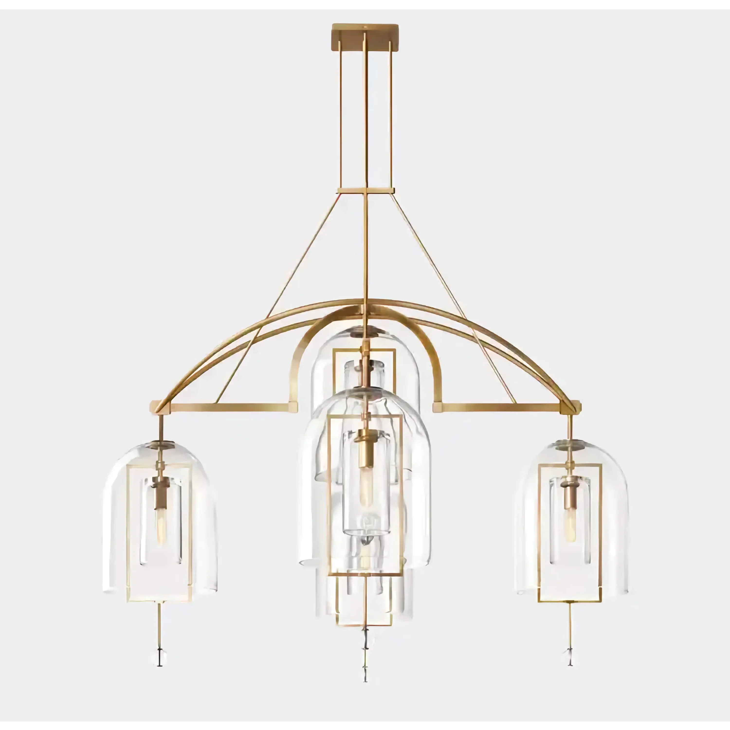 ART DECO GLASS AND COPPER 5-LIGHTS CHANDELIER