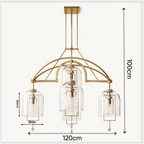 ART DECO GLASS AND COPPER 5-LIGHTS CHANDELIER