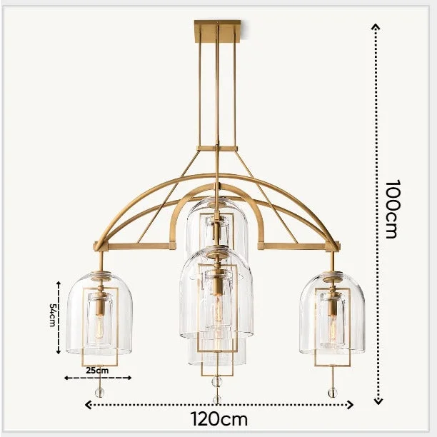 ART DECO GLASS AND COPPER 5-LIGHTS CHANDELIER