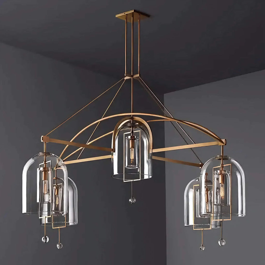 ART DECO GLASS AND COPPER 5-LIGHTS CHANDELIER