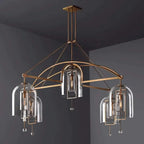 ART DECO GLASS AND COPPER 5-LIGHTS CHANDELIER