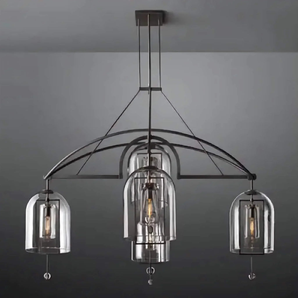 ART DECO GLASS AND COPPER 5-LIGHTS CHANDELIER