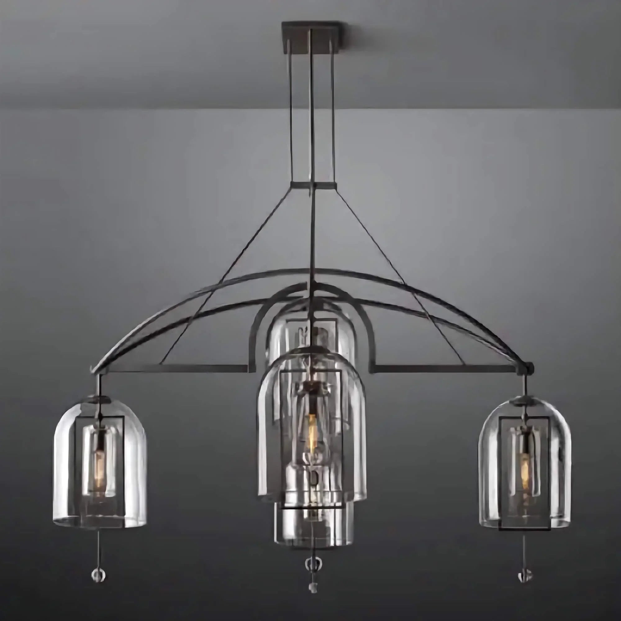 ART DECO GLASS AND COPPER 5-LIGHTS CHANDELIER