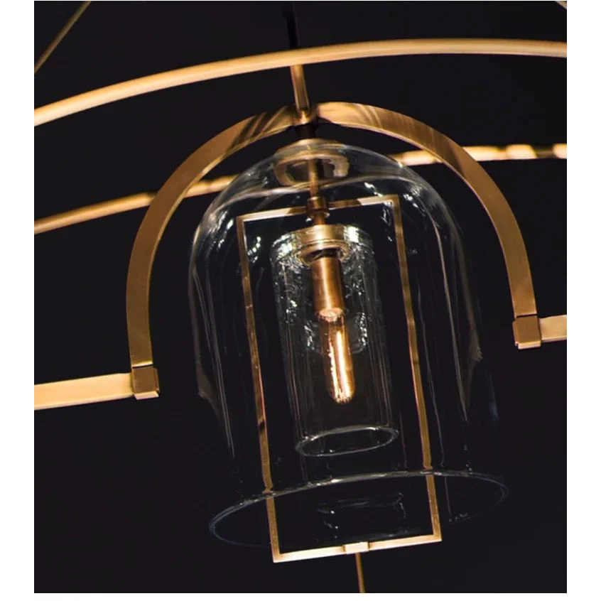 ART DECO GLASS AND COPPER 5-LIGHTS CHANDELIER