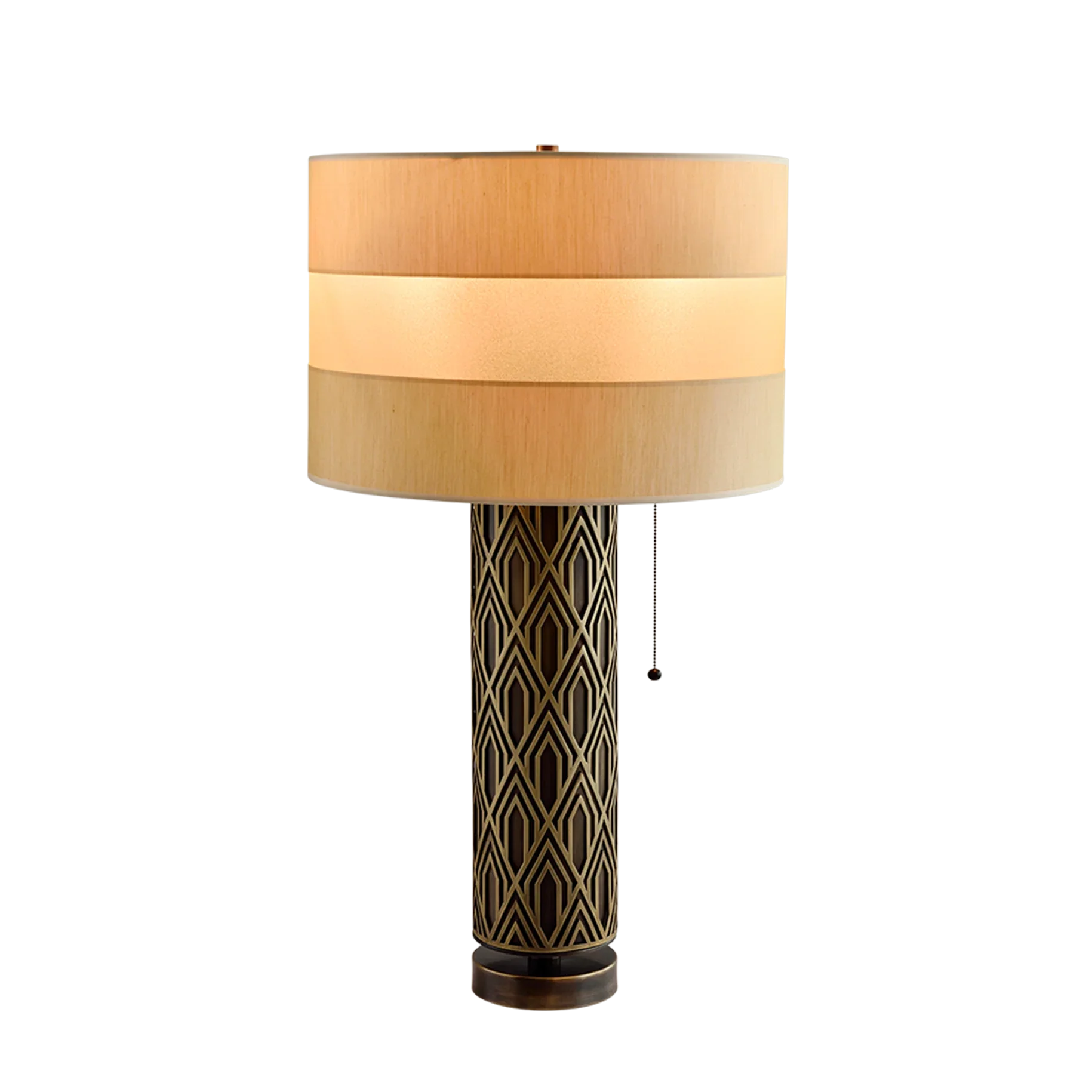 ART DECO TABLE LAMP WITH GEOMETRIC STAINLESS STEEL BASE