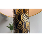 ART DECO TABLE LAMP WITH GEOMETRIC STAINLESS STEEL BASE