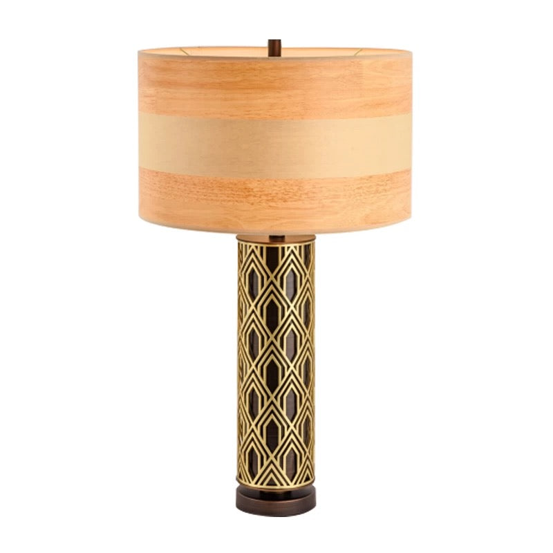 ART DECO TABLE LAMP WITH GEOMETRIC STAINLESS STEEL BASE