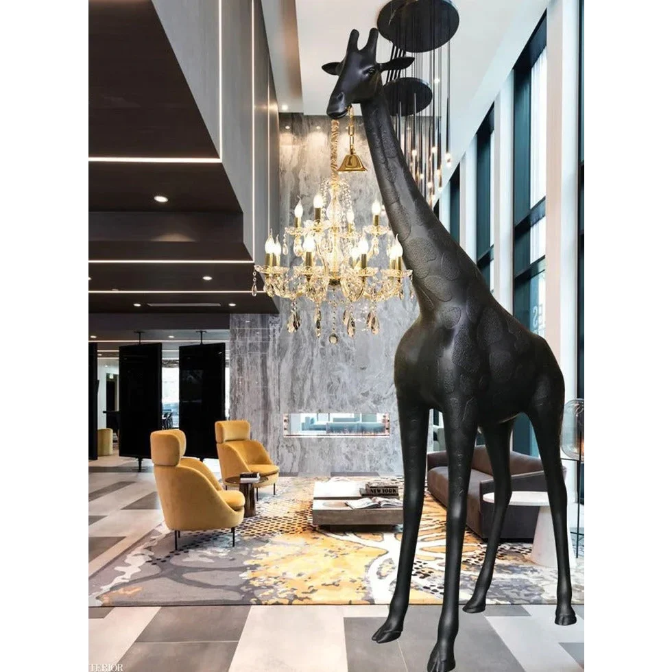 BLACK GIRAFFE SCULPTURE LAMP WITH CRYSTAL CHANDELIER | DESIGN CL025B