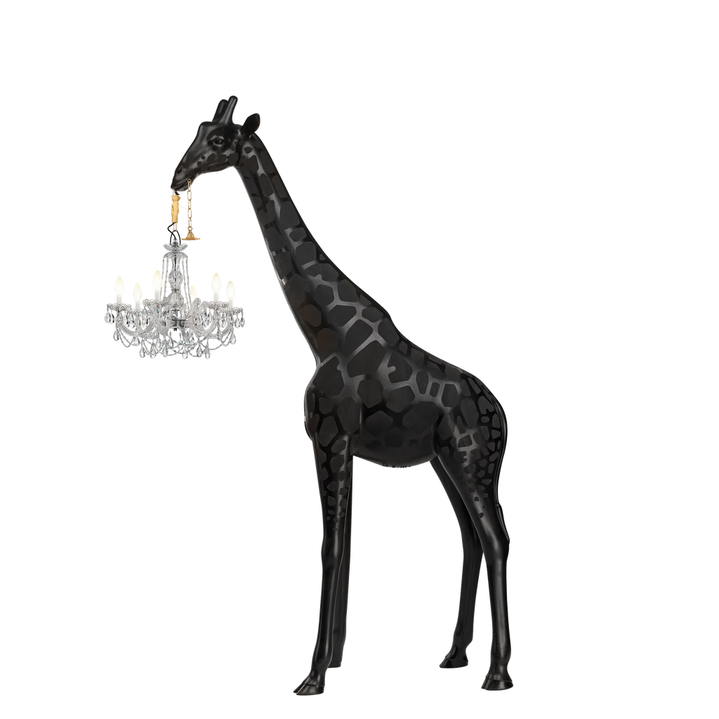 BLACK GIRAFFE SCULPTURE LAMP WITH CRYSTAL CHANDELIER | DESIGN CL025B