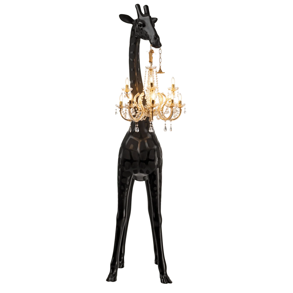 BLACK GIRAFFE SCULPTURE LAMP WITH CRYSTAL CHANDELIER | DESIGN CL025B
