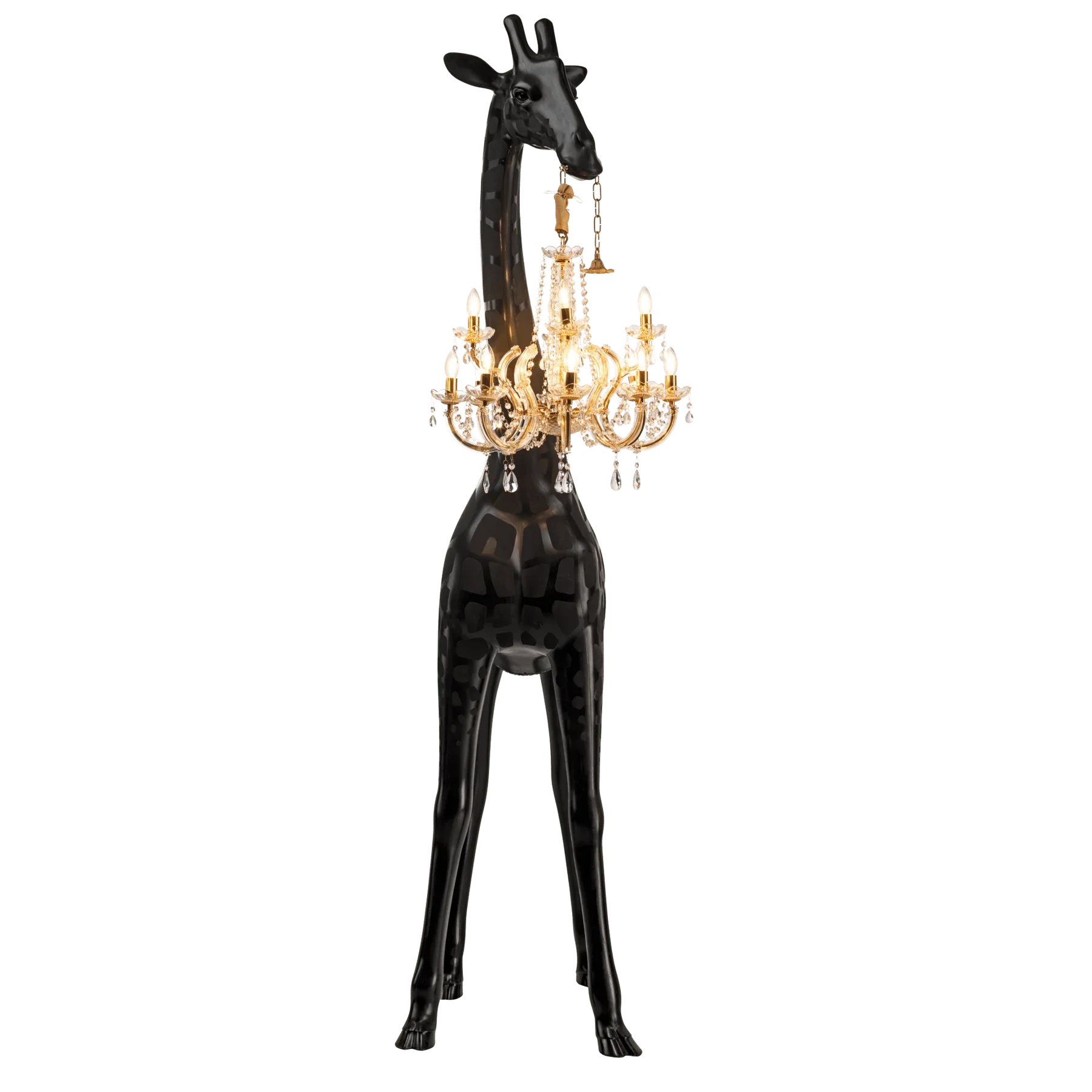 BLACK GIRAFFE SCULPTURE LAMP WITH CRYSTAL CHANDELIER | DESIGN CL025B