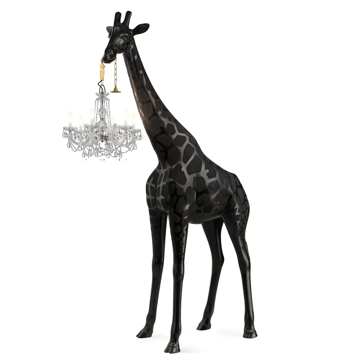 BLACK GIRAFFE SCULPTURE LAMP WITH CRYSTAL CHANDELIER | DESIGN CL025B