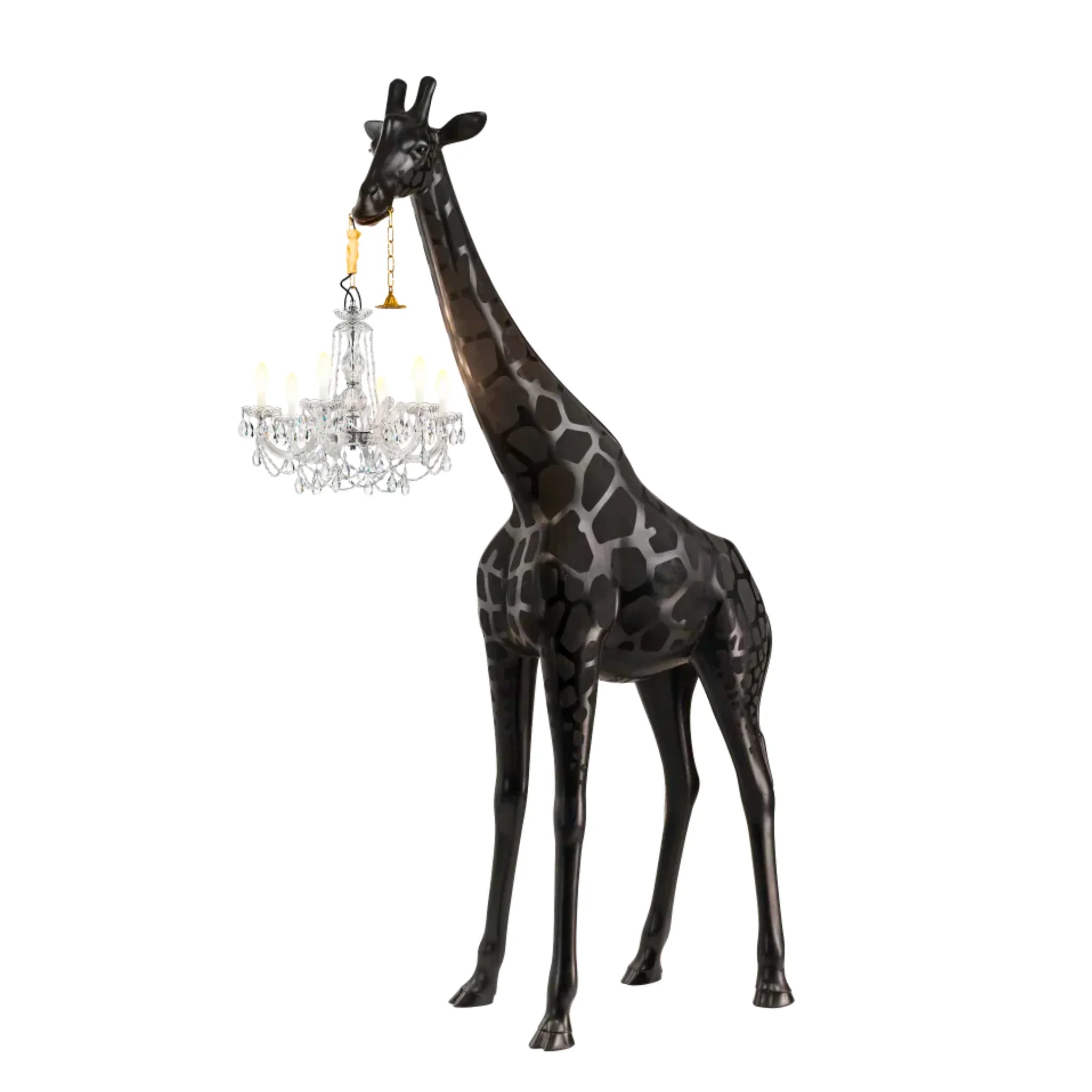 BLACK GIRAFFE SCULPTURE LAMP WITH CRYSTAL CHANDELIER | DESIGN CL025B