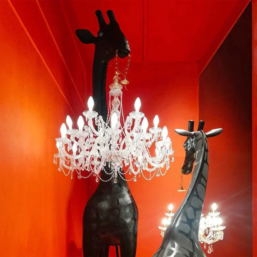 BLACK GIRAFFE SCULPTURE LAMP WITH CRYSTAL CHANDELIER | DESIGN CL025B