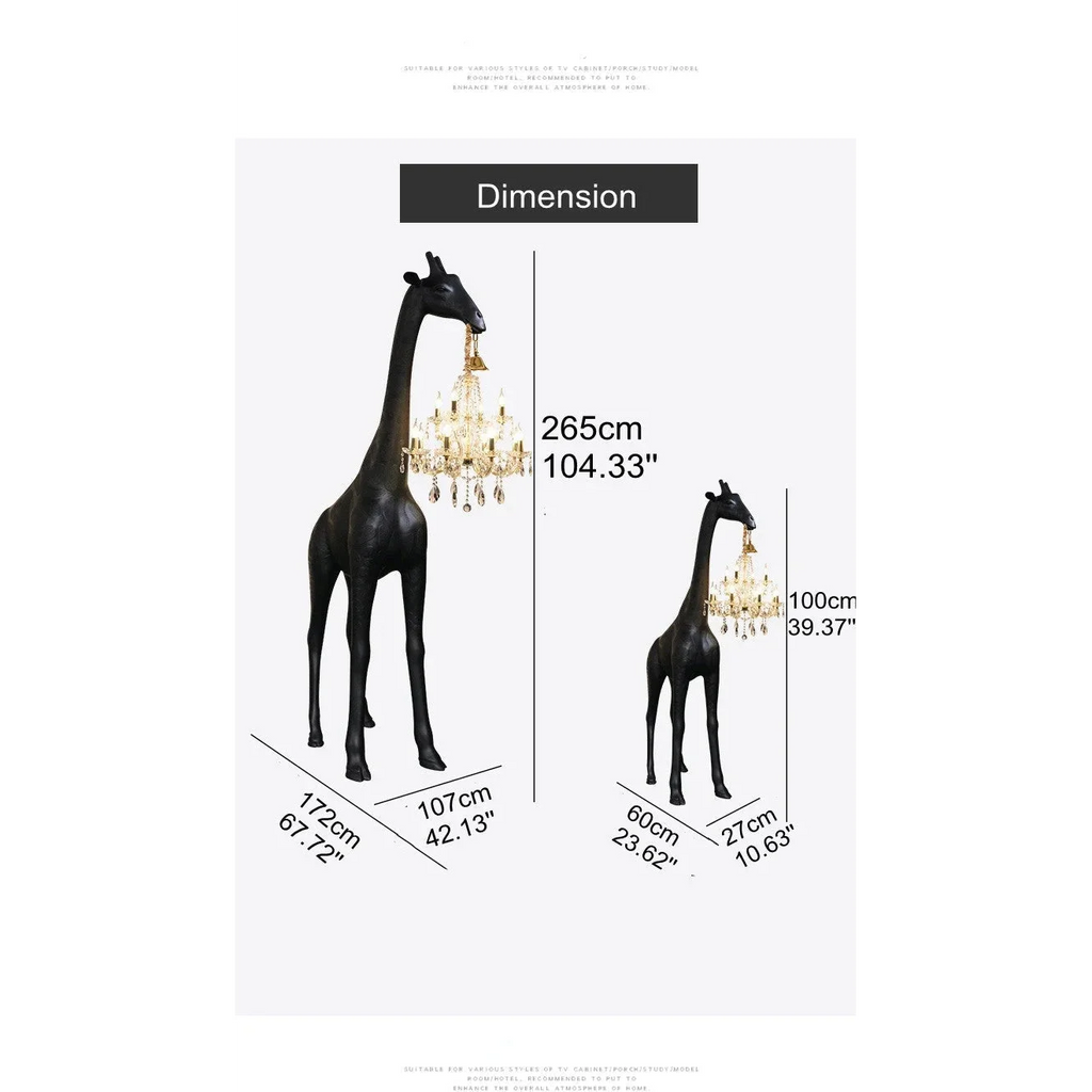 BLACK GIRAFFE SCULPTURE LAMP WITH CRYSTAL CHANDELIER | DESIGN CL025B