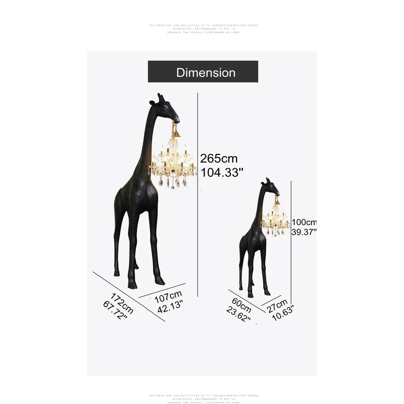 BLACK GIRAFFE SCULPTURE LAMP WITH CRYSTAL CHANDELIER | DESIGN CL025B