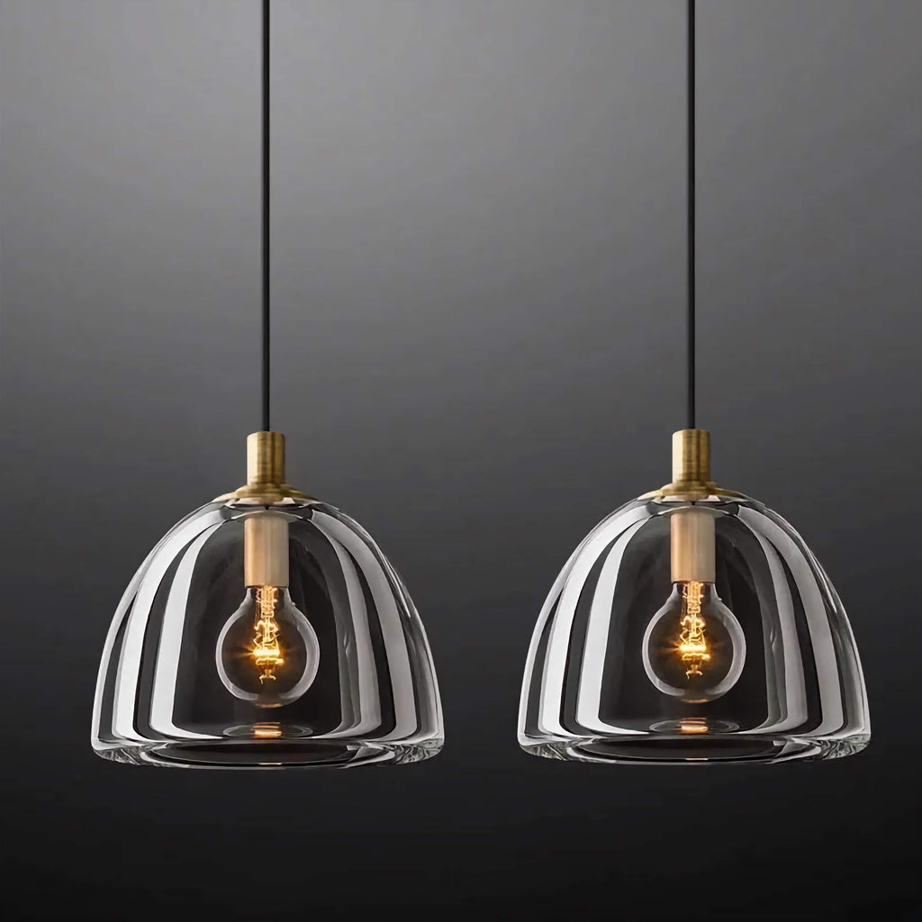 BLACK GLASS PENDANT LIGHT WITH BRASS ACCENTS | CLH854WB