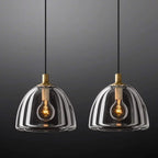 BLACK GLASS PENDANT LIGHT WITH BRASS ACCENTS | CLH854WB