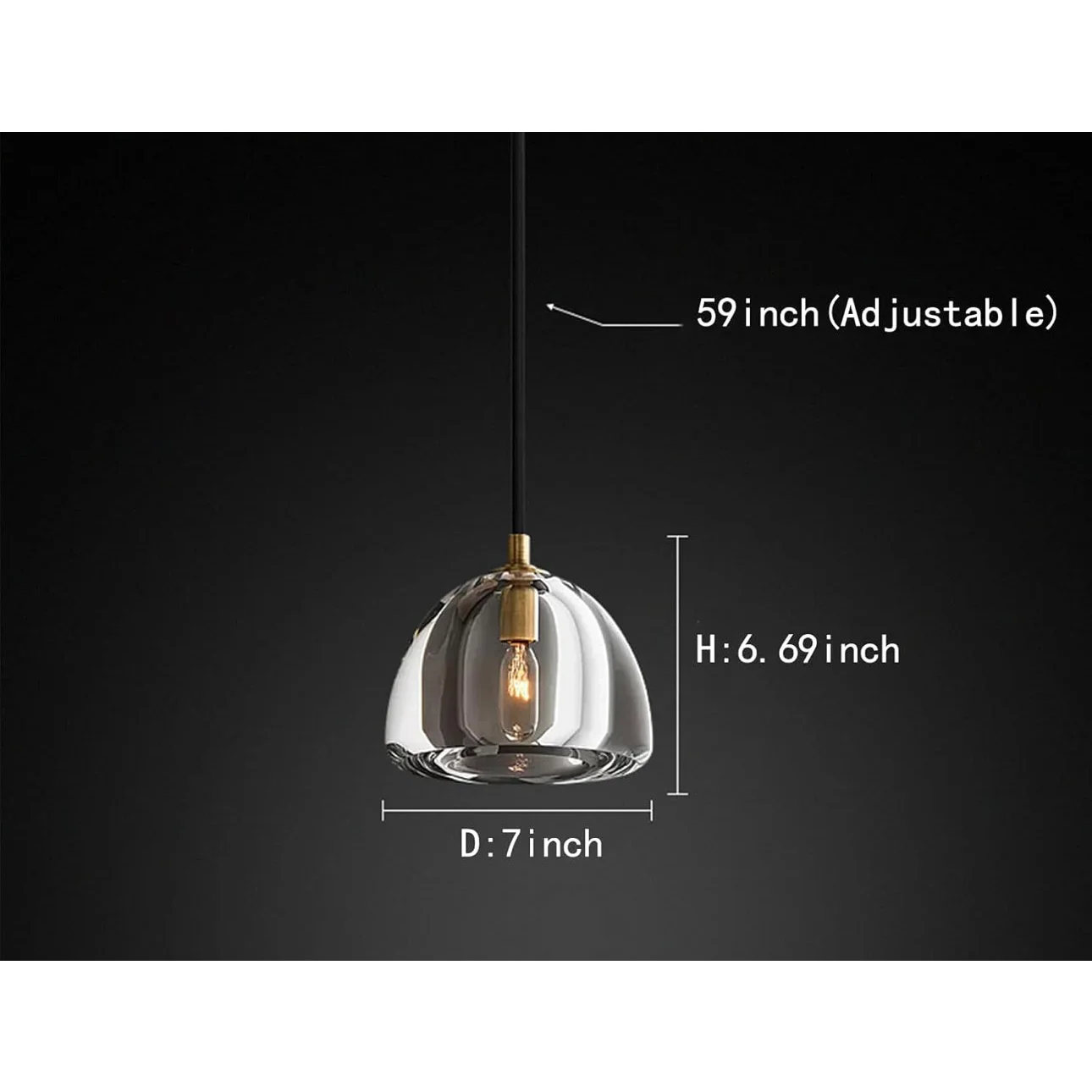 BLACK GLASS PENDANT LIGHT WITH BRASS ACCENTS | CLH854WB