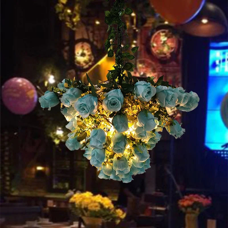 BLUE ROSES ON GREEN VINES PENDANT LAMP