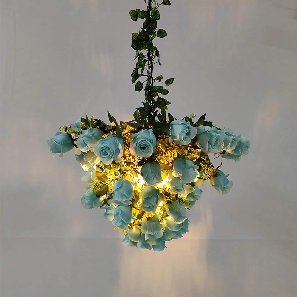 BLUE ROSES ON GREEN VINES PENDANT LAMP