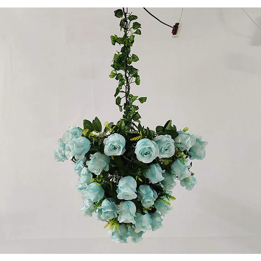 BLUE ROSES ON GREEN VINES PENDANT LAMP