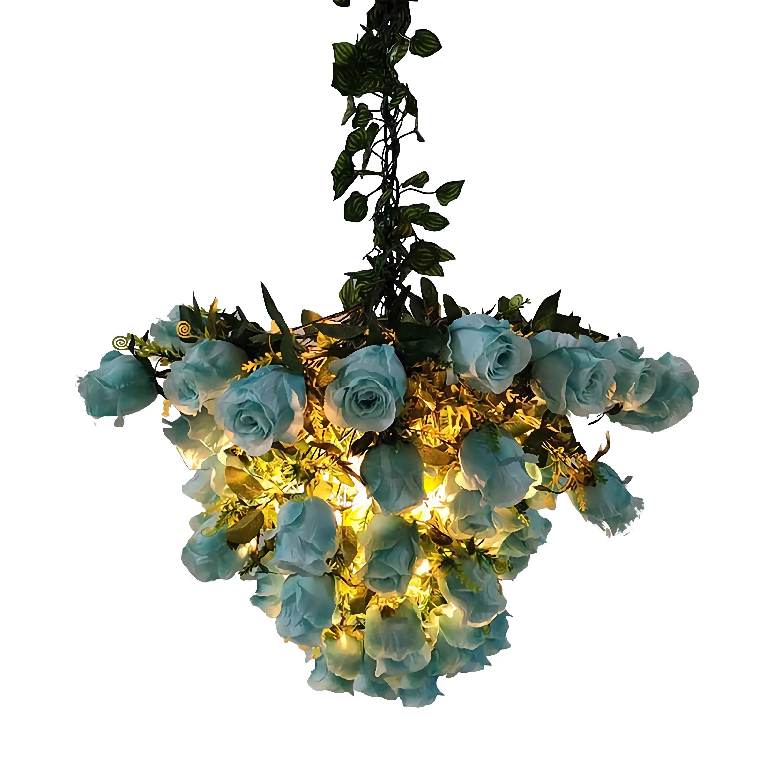 BLUE ROSES ON GREEN VINES PENDANT LAMP