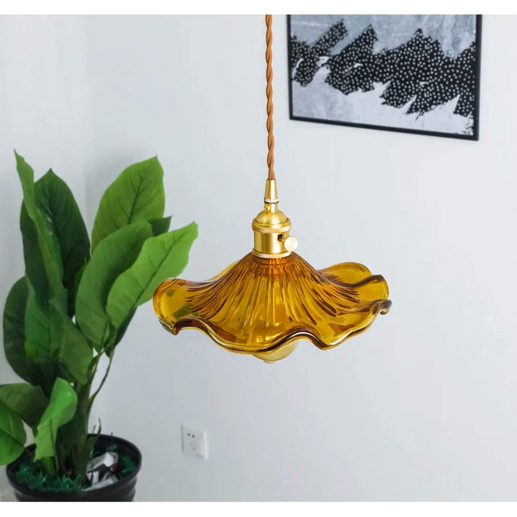 COLORFUL GLASS FLOWERS COPPER PENDANT LIGHTING | MARENO DESIGN CL743