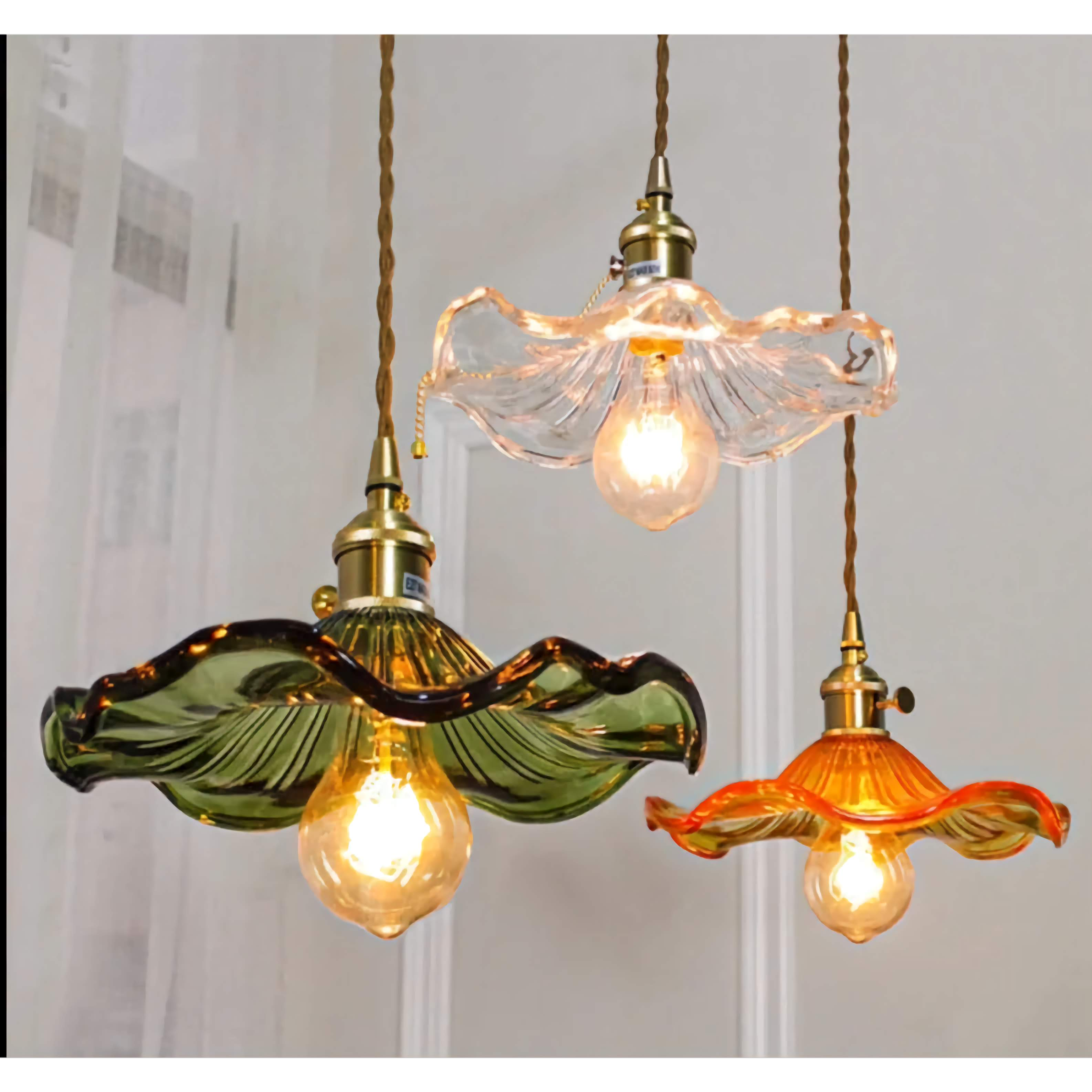 COLORFUL GLASS FLOWERS COPPER PENDANT LIGHTING | MARENO DESIGN CL743