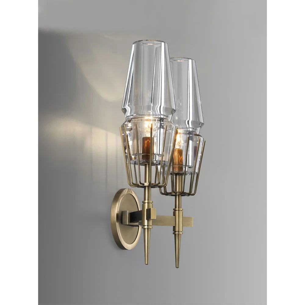CRYSTAL Brass DOUBLE CANDLE WALL SCONCES | CLZA015B