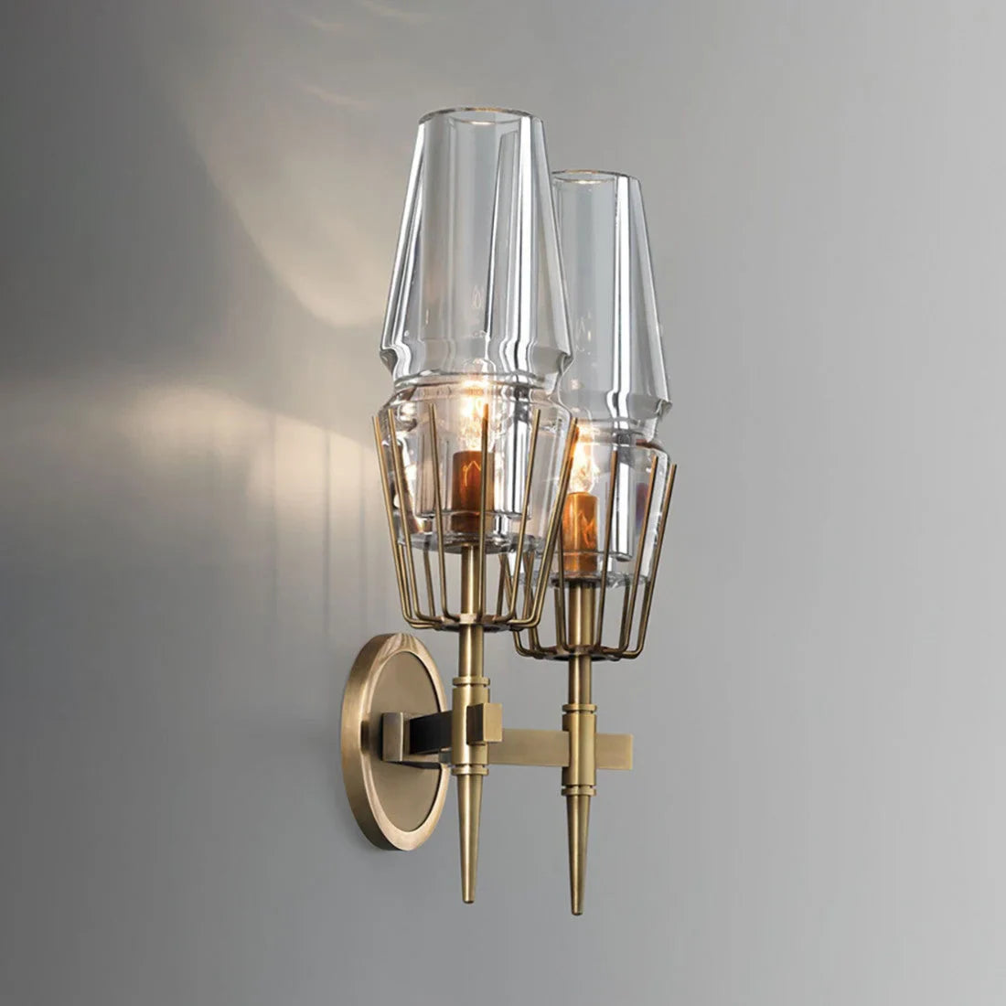 CRYSTAL Brass DOUBLE CANDLE WALL SCONCES | CLZA015B