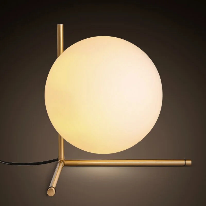 GLASS BALL TABLE LAMP WITH GOLD BASE