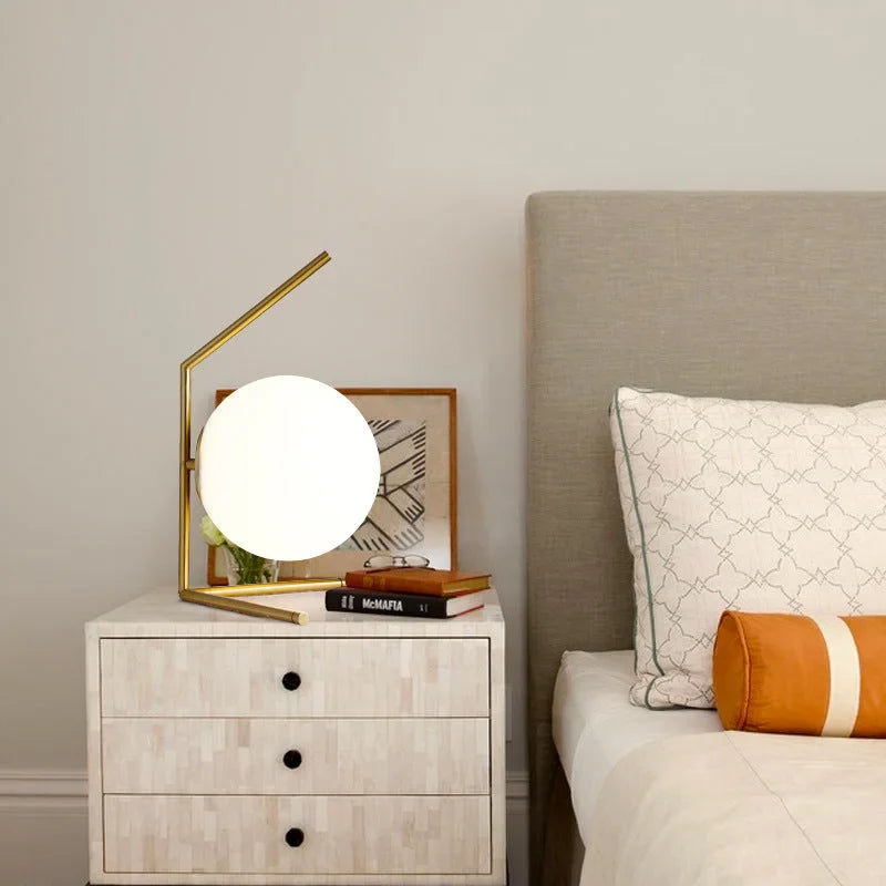 GLASS BALL TABLE LAMP WITH GOLD BASE