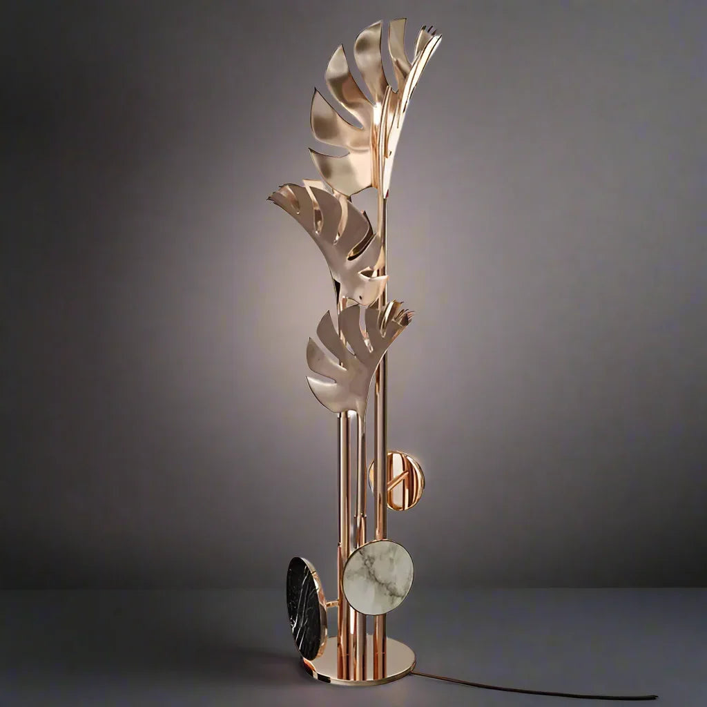 GOLD LEAF MARBLE FLOOR LAMP | CLTAD0196
